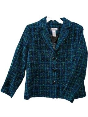 NEW Draper's & Damon's Blazer Fringe Woven Blue/Green/Black Size Medium
